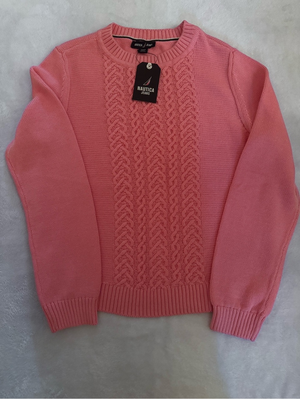 Nautica Pink Cable-Front Crewneck Sweater - Picture 2 of 8